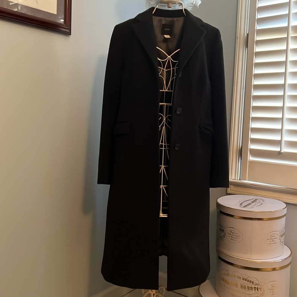 J. Crew Black Long Wool Blend Single-Breasted Coat